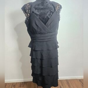 Jessica Howard Black Lace-Cap Tiered Midi Dress